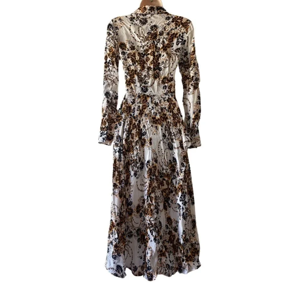 EUC Free People White and Brown Floral Maxi Dress